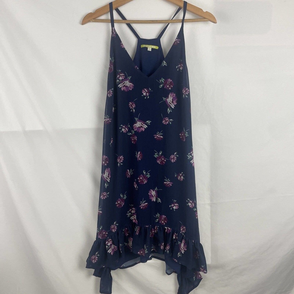 Gianni Bini Halter Neck Swing Dress Floral Blue Purple Sundress XS Ruffle Womens